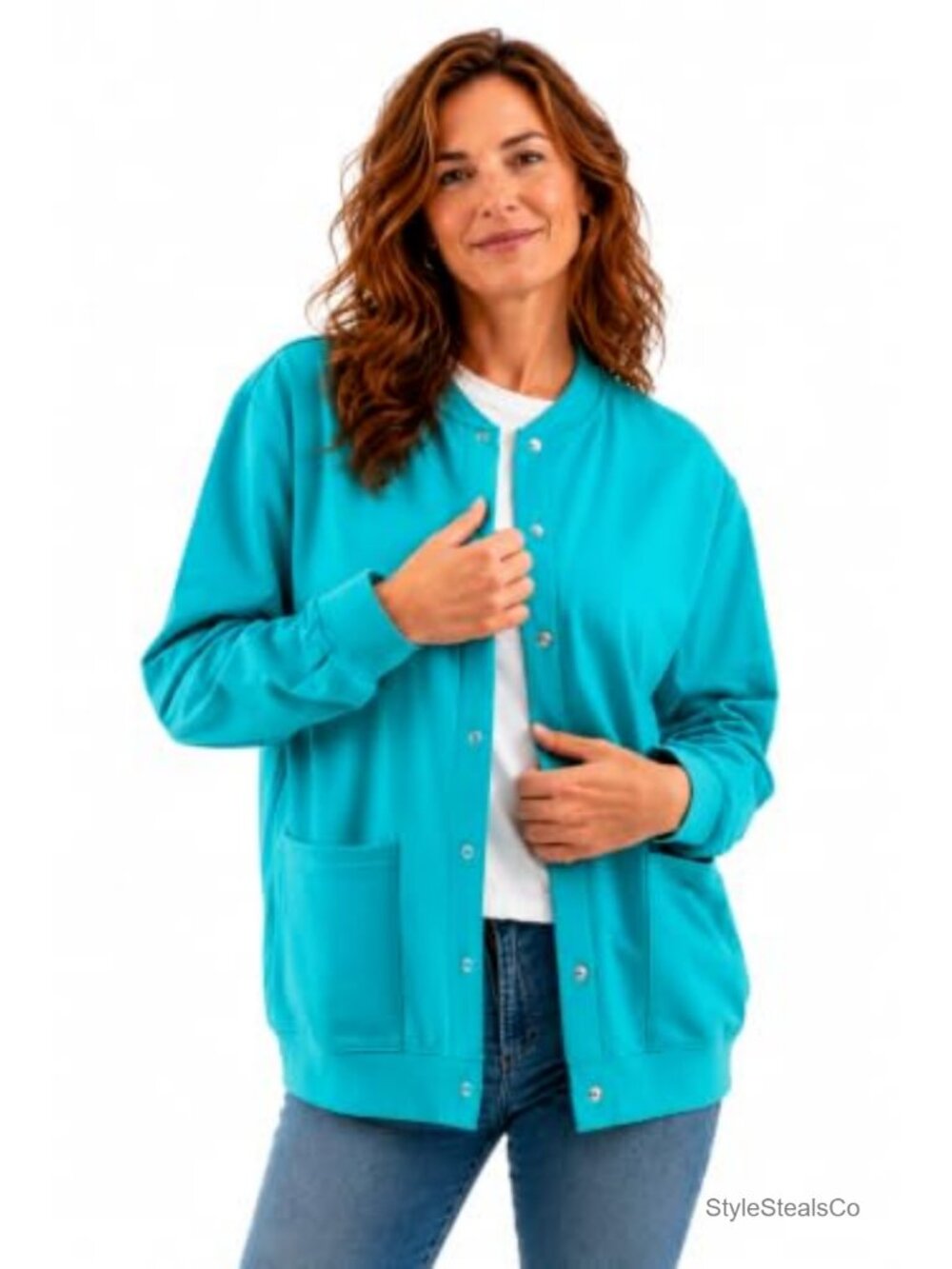 Womens Fleece Snap Front Cardigan Lightweight Baseball Jacket with Pockets